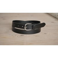 1"" Handmade Narrow Black Leather Belt, Silver Buckle | Etsy (US)