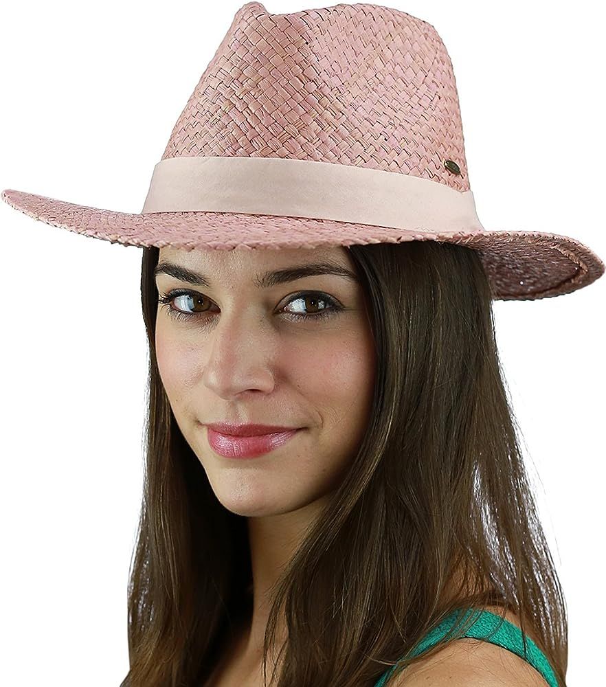 C.C Women's Raffia Straw Weaved Panama Sun Hat with Ribbon Trim | Amazon (US)