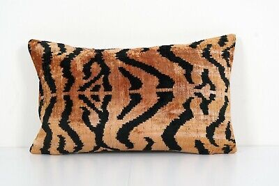 Handmade Tiger Ikat Velvet Pillow, Uzbek Silk Handloom Lumbar Pillowcase | eBay US