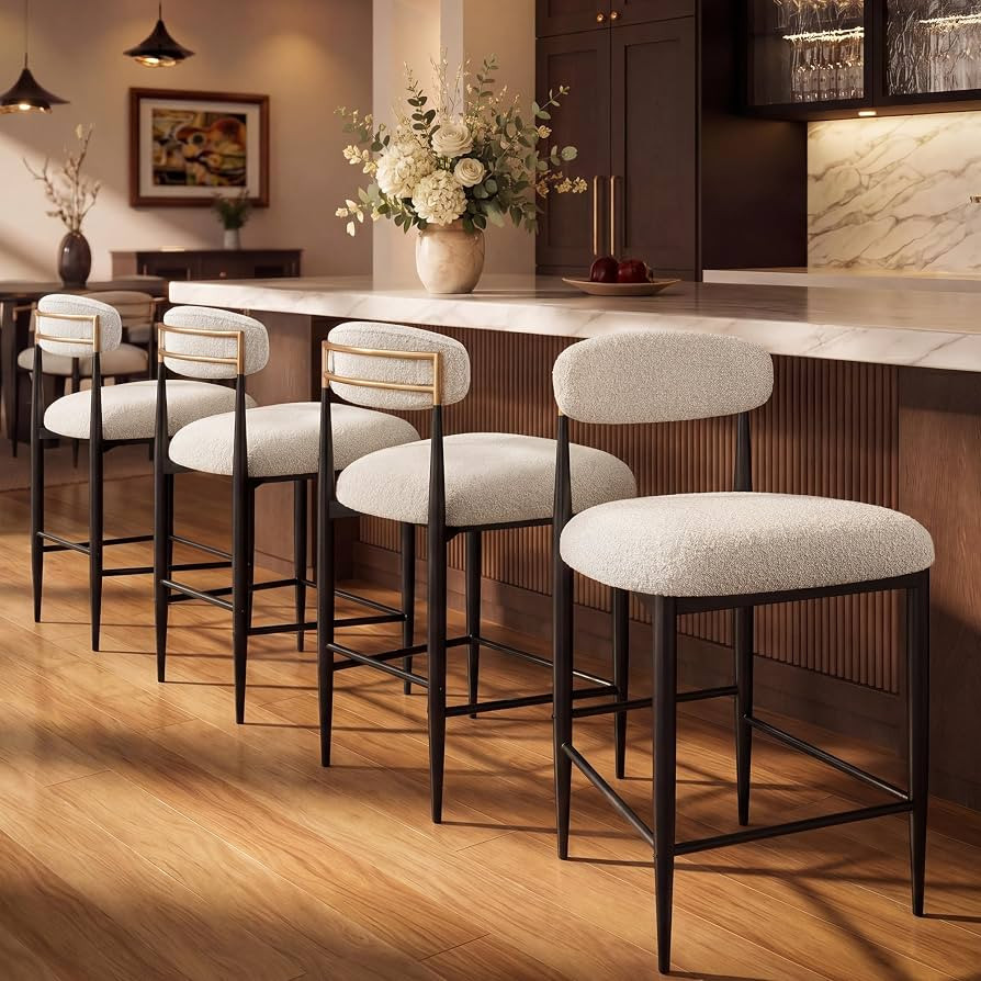 Morden Fort Counter Height Bar Stools Set of 4 with Backs, Cream Boucle | Amazon (US)