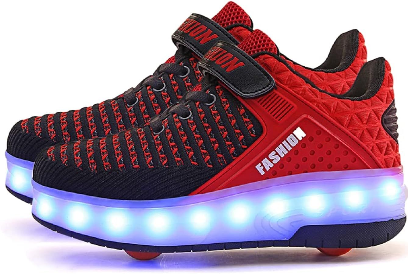 Aikuass USB Chargable LED Light Up Roller Shoes Wheeled Skate Sneaker Shoes for Boys Girls Kids | Amazon (US)