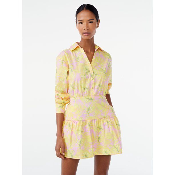 Scoop Women's Collared Shirt Dress with Long Sleeves - Walmart.com | Walmart (US)