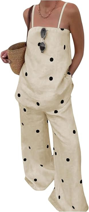 MakeMeChic Women's 2 Piece Outfits Polka Dots Spaghetti Strap Cami Top and Pants Summer Matching ... | Amazon (US)