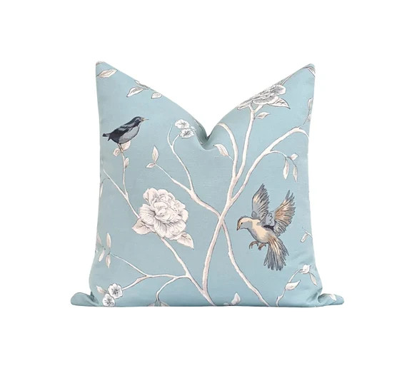 Blue and White Floral Pillow Cover Bird Pillow Blue Grey | Etsy | Etsy (US)