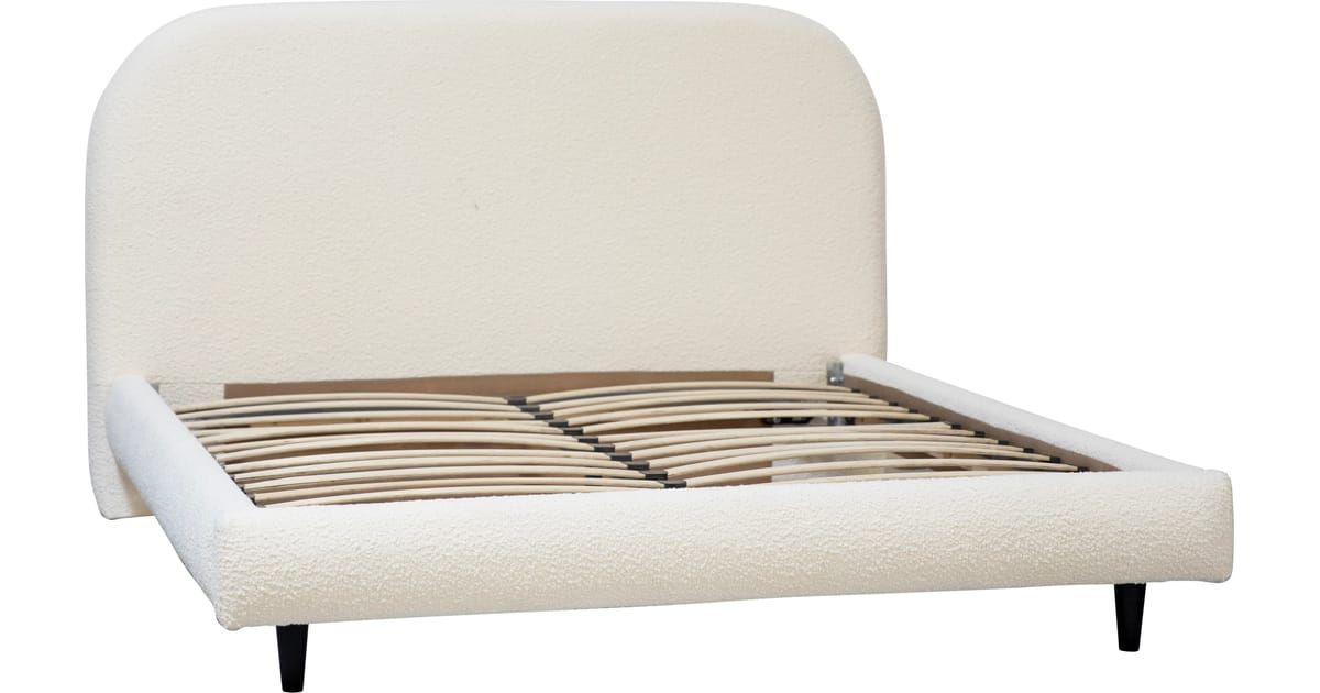 Zena Natural White Boucle Curved Panel Headboad Platform Bed, Eastern King | Layla Grayce