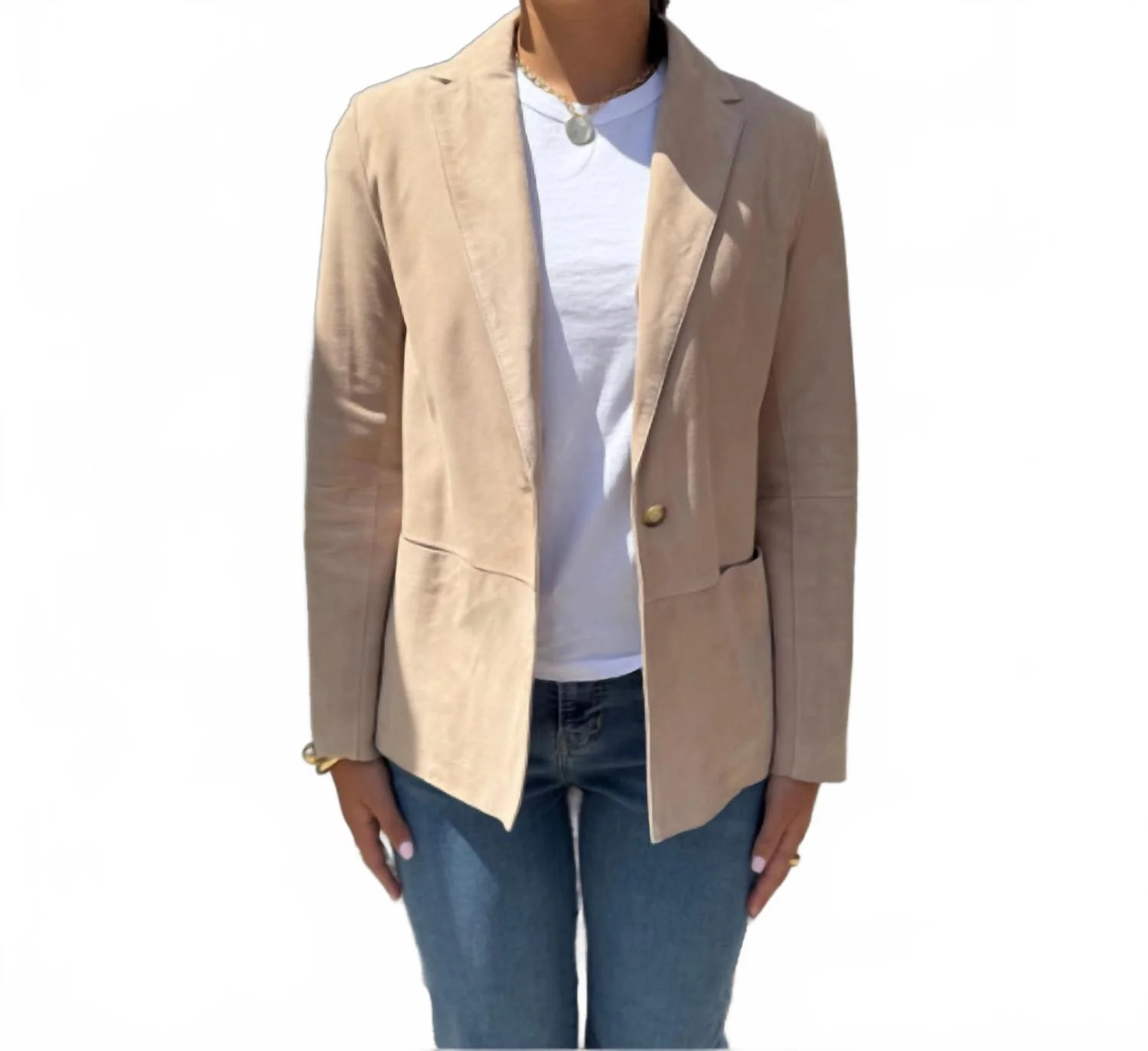 Suede Blazer In Tan | Shop Simon