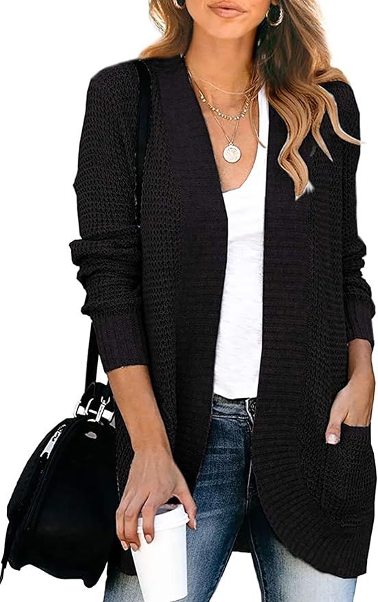 Amazon.com: KIRUNDO 2020 Women’s Open Front Cardigan Long Sleeve Knitted Soft Sweater Loose Lig... | Amazon (US)