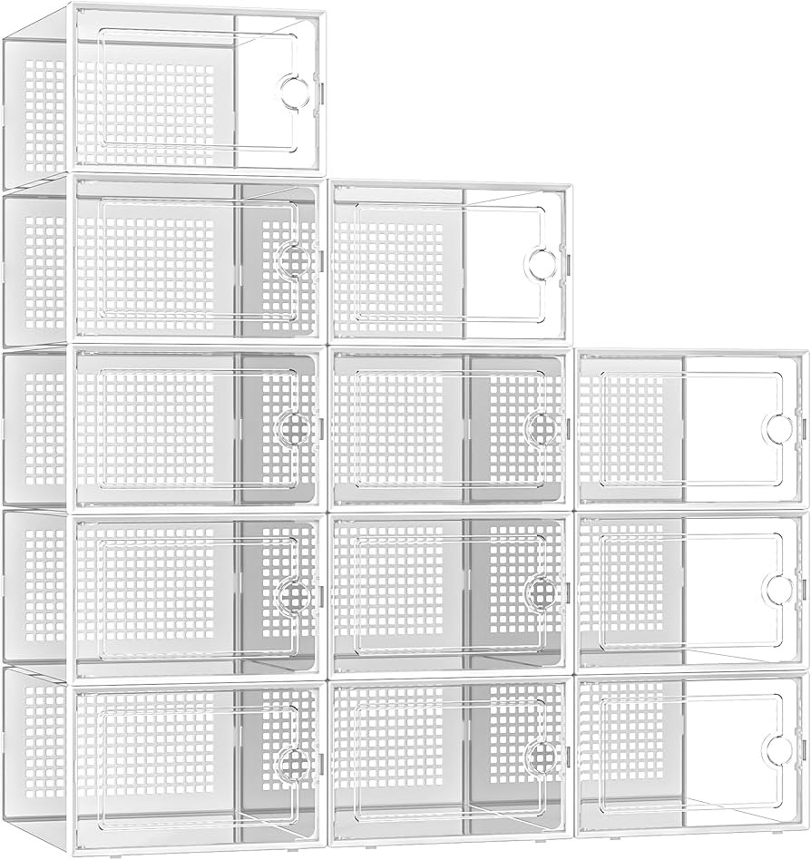 Kuject X-Large Shoe Storage Boxes Organizers Clear Plastic Stackable 12 Pack, Shoe Rack & Holder ... | Amazon (US)