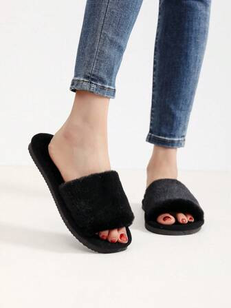 All Seasons Fluffy Women'S Indoor Slippers Women'S Home Slippers Open Toe Furry Slippers | SHEIN