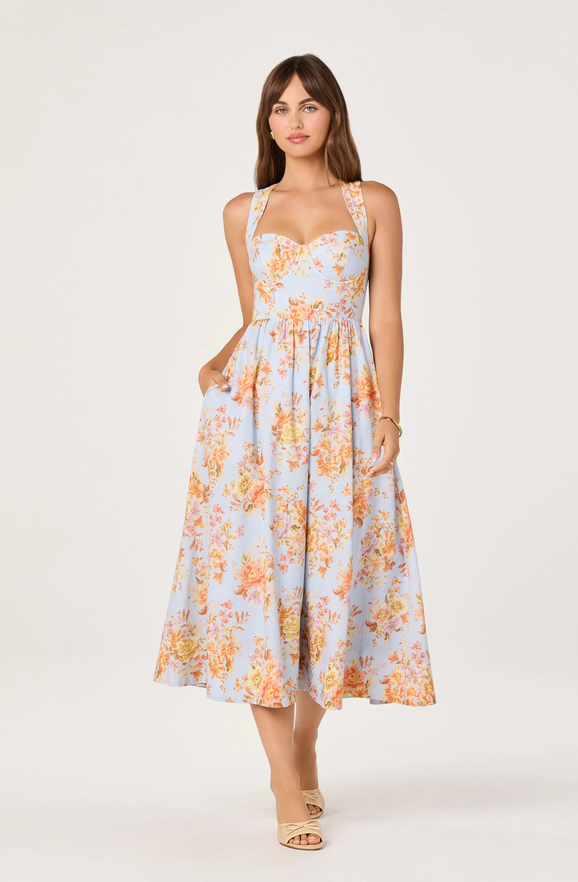 Beryl Garden Floral Midi Dress - Blue garden floral / XS | ASTR The Label (US)