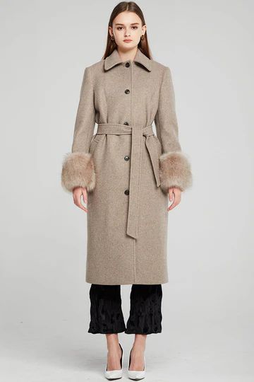 Dorothy Fur Cuff Long Coat w/Belt | Storets (Global)