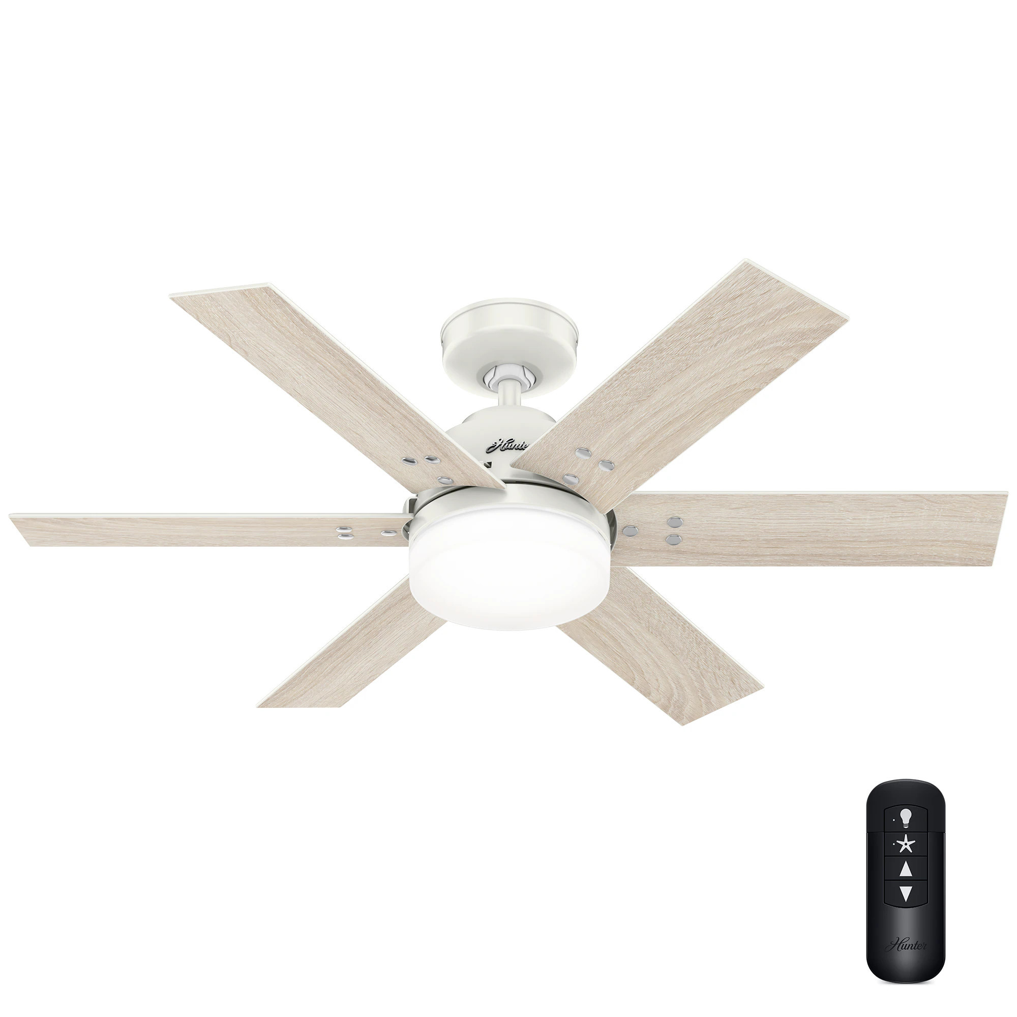 Hunter Pacer 44-in Fresh White with Light Oak Blades Ceiling Fan With Light - Remote Included ( 6 -Blade ) | 51205 | Lowe's