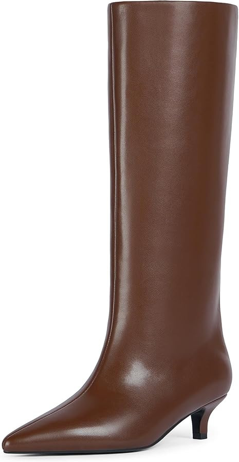 Knee High Boots Women Slip on Low Kitten Heel Tall Boots Pointed Toe Long Fall Boots for Women | Amazon (US)