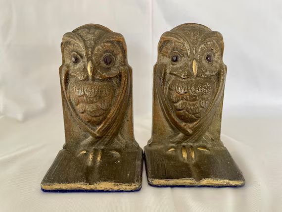 Antique Art Deco Bronzed Cast Iron Owl Bookends - Etsy | Etsy (US)
