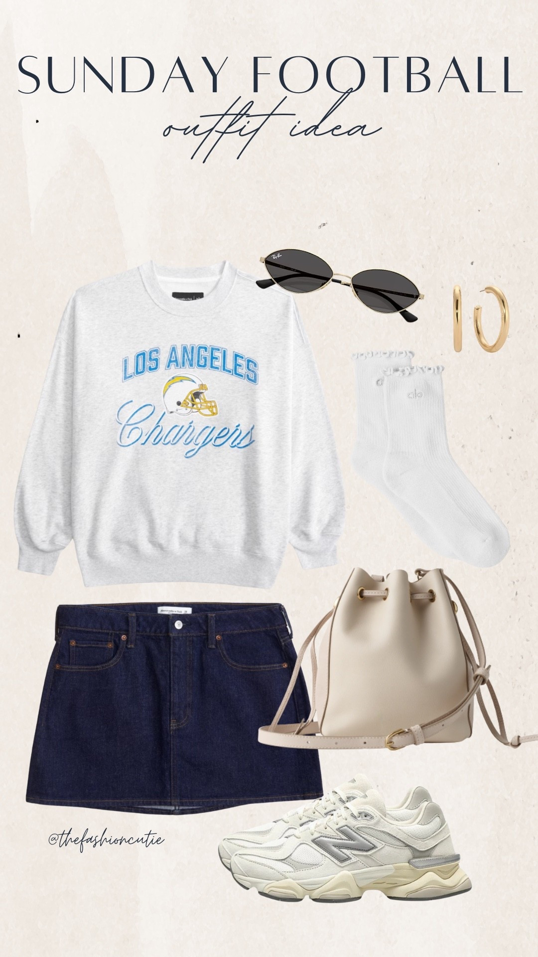 Cute football outfit coming in hot. A sporty Chargers sweatshirt paired with a dark denim mini skirt and New Balance sneakers makes this look comfy and casual but still aesthetic. White frilly socks and gold hoops pull it all together for a game-day ready fit. 

#LTKFindsUnder100 #LTKShoeCrush #LTKStyleTip