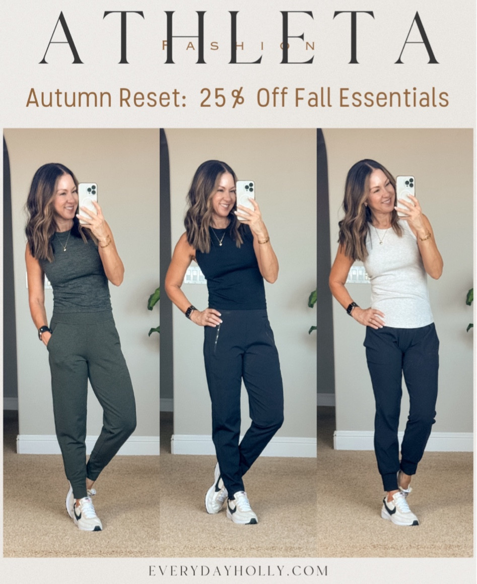 Lot’s of fall transition pieces!

For reference: I’m 5’1”, 109lbs
Renew Tanks: small in Moss Heather & black
Coaster Luxe Joggers : XXS Petite in Aspen Olive Heather 
Trekkie Joggers : 0 Petite in black.
Ribbed Rib Tank: small in XS Toasted Brown Heather
Salutation High Rise Joggers : XS Petite in black

joggers  fashion  athletic  tank top  muscle tank  casual  lounge  EverydayHolly 

#LTKStyleTip #LTKOver40 #LTKSeasonal