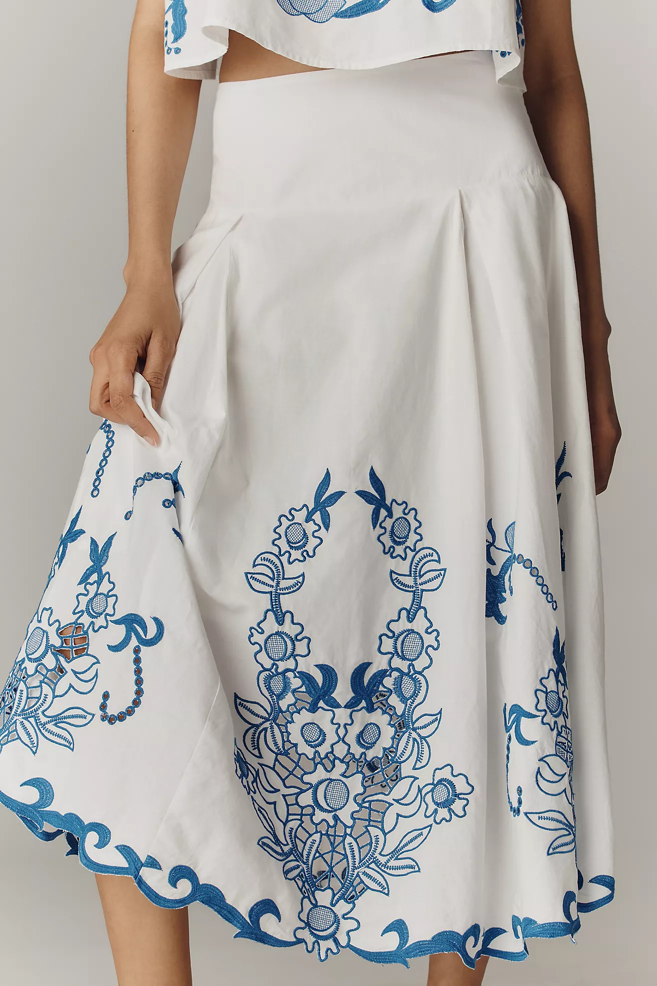 By Anthropologie Cotton Cutwork Midi Skirt | Anthropologie (US)