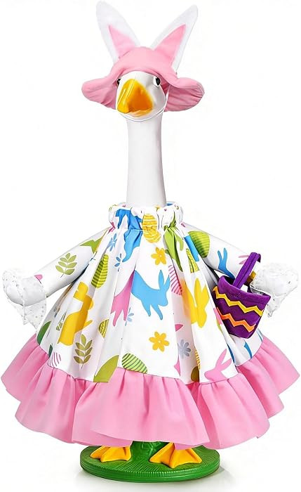 Easter Goose Outfit Bunny and Eggs Porch Goose Clothes Fits 23" Cement Plastic Goose Statue for O... | Amazon (US)