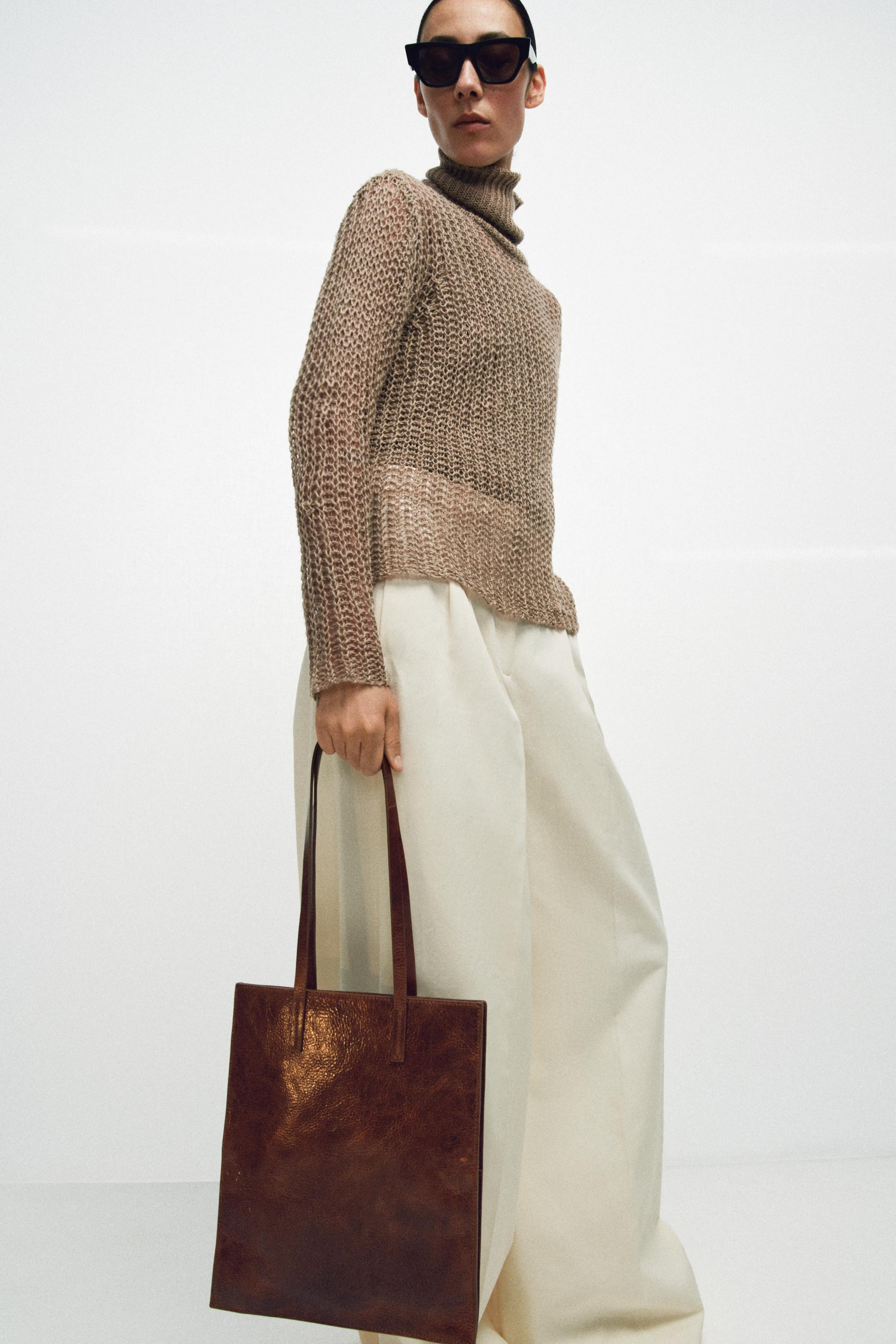 LEATHER SHOULDER TOTE BAG | Zara UK