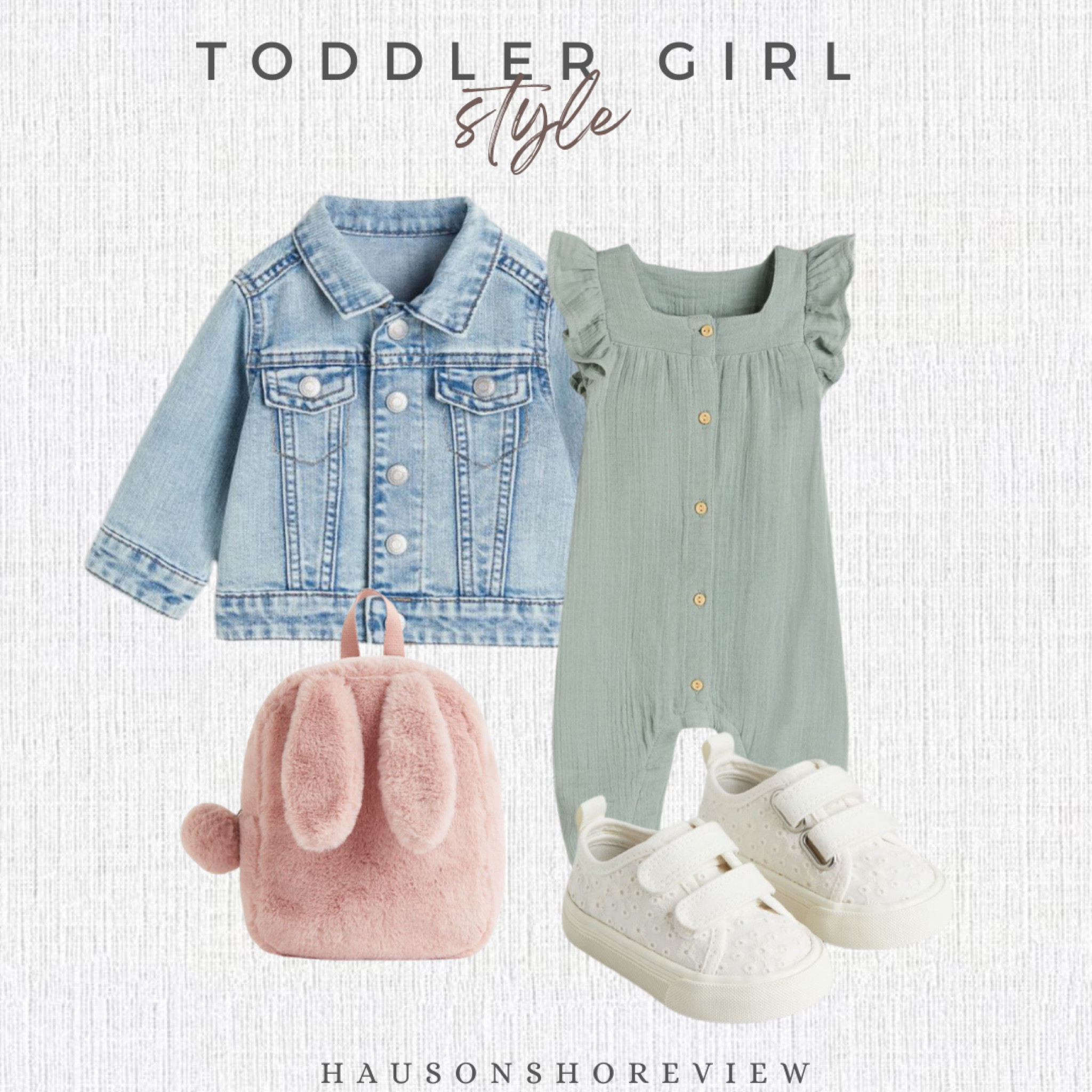 A cute transition to spring outfit for toddler girls! I love this style of romper for my daughter, and this color! And how cute are those sneaks and fuzzy backpack? Perfect for Easter!

Toddler. Toddler girl. Toddler girl clothes. Toddler girl outfit. Toddler girl outfit idea. Spring outfit. Jean jacket. Easter. Easter gift. Kid Easter gift. Easter basket. Easter basket idea. Sneakers. Tennis shoes. Toddler shoes. Toddler girl shoes. Girl clothes. Spring clothes. Baby. Baby girl. Baby girl clothes. Toddler fashion. 

#LTKkids #LTKSpringSale #LTKbaby