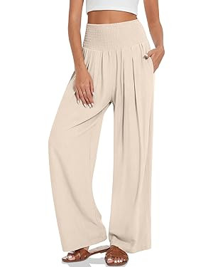 TARSE Womens Summer Linen Palazzo Pants Boho High Waisted Wide Leg Casual Long Lounge Pant Trouse... | Amazon (US)