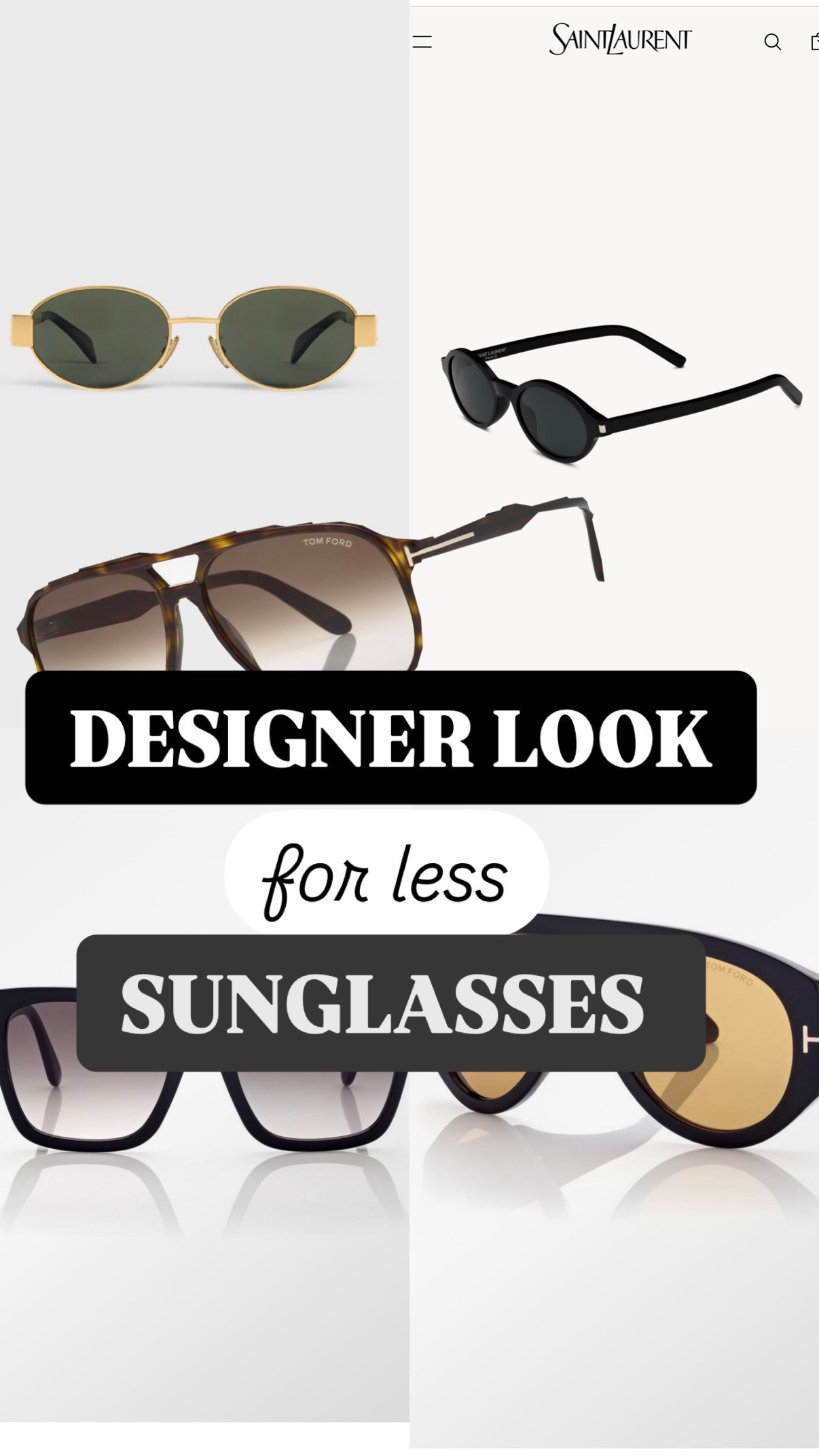 DESIGNER Look for LESS: SUNNIES 😎

When you’re bougie on a budget but still want to look like a baddie in designer sunnies, I got you babe🕶️

#designerlookforless #designerlook #bougie #lookforless #ysl #saintlaurent #tomfordsunglasses #celinesunglasses #sunglasses #amazonsunglasses #style 

#LTKStyleTip #LTKU #LTKFindsUnder50