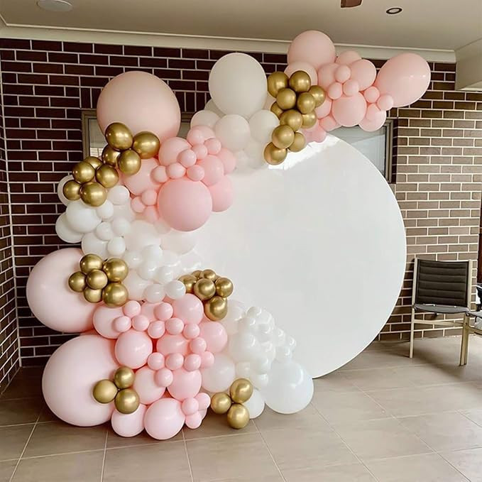 Macaron Pink Balloon Metallic Gold Balloon Ivory White Balloon 133Pcs-Balloon Arch Garland Kit fo... | Amazon (US)