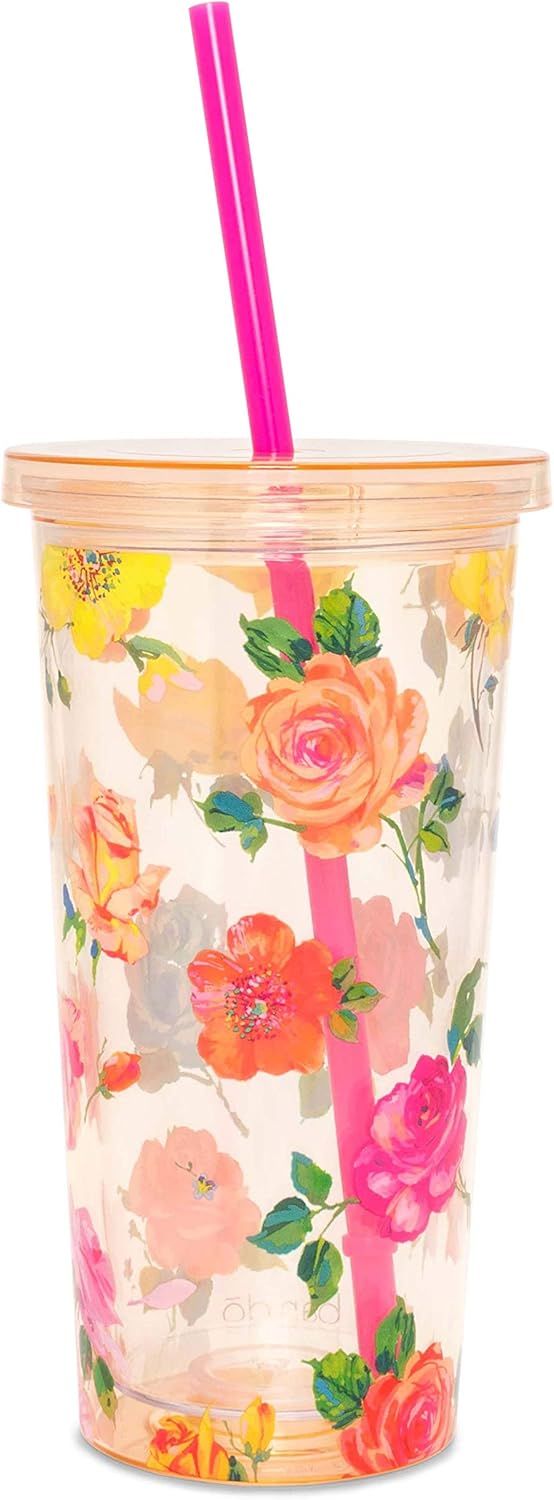 Ban.do Floral Sip Sip Insulated Tumbler with Reusable Straw, 20 Ounce Travel Cup, Coming Up Roses | Amazon (US)