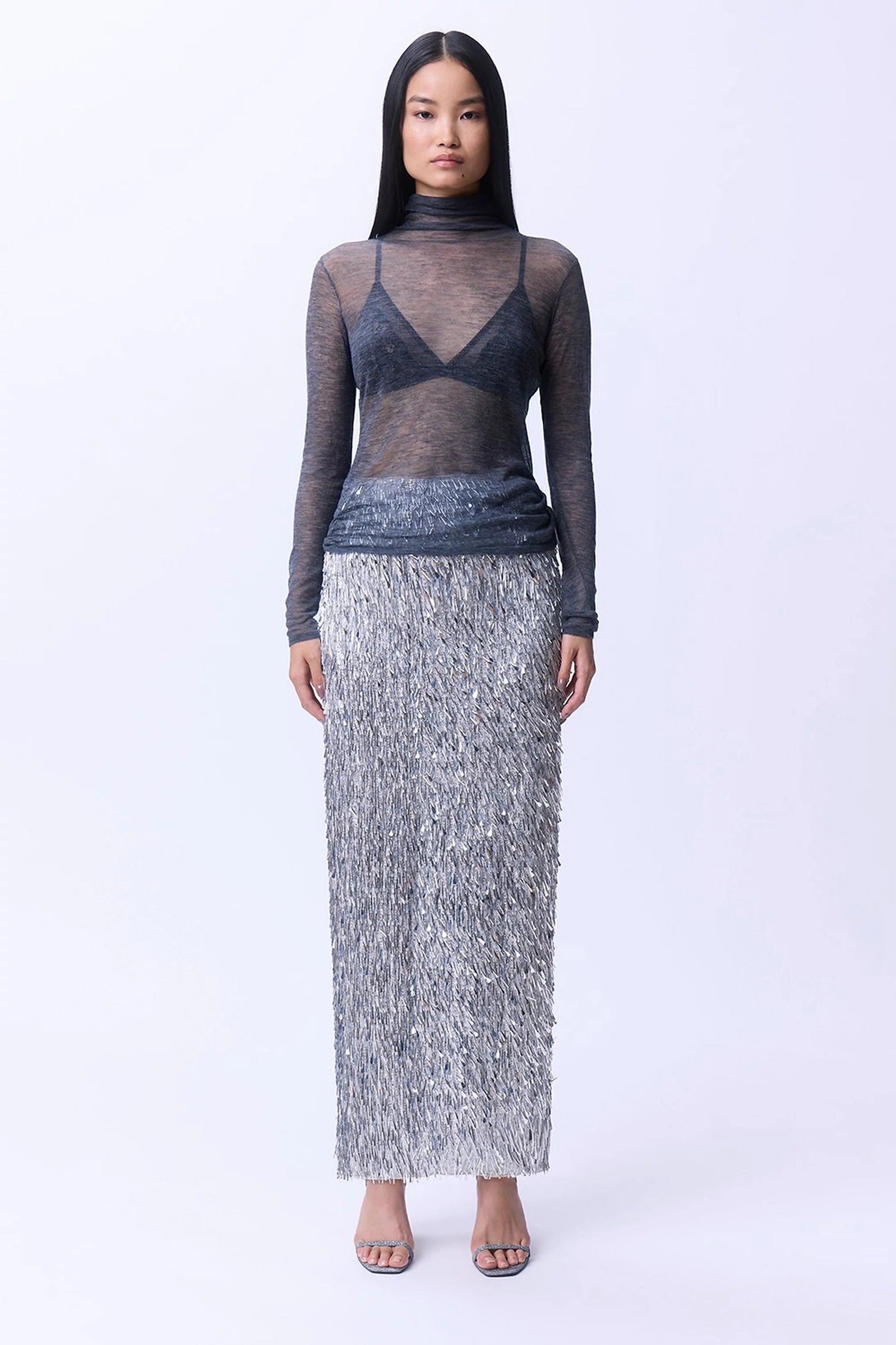 Textured Sequin Woven Maxi Skirt | Karen Millen UK + IE + DE + NL