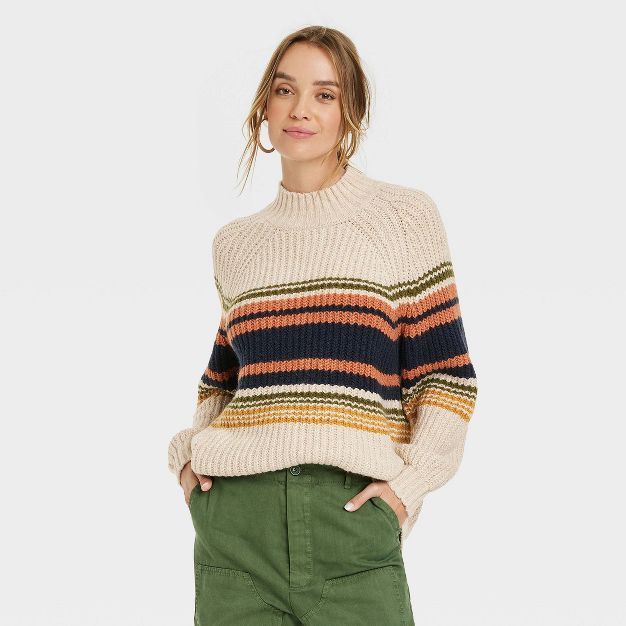 Women's Mock Turtleneck Tunic Pullover Sweater - Universal Thread™ Striped | Target
