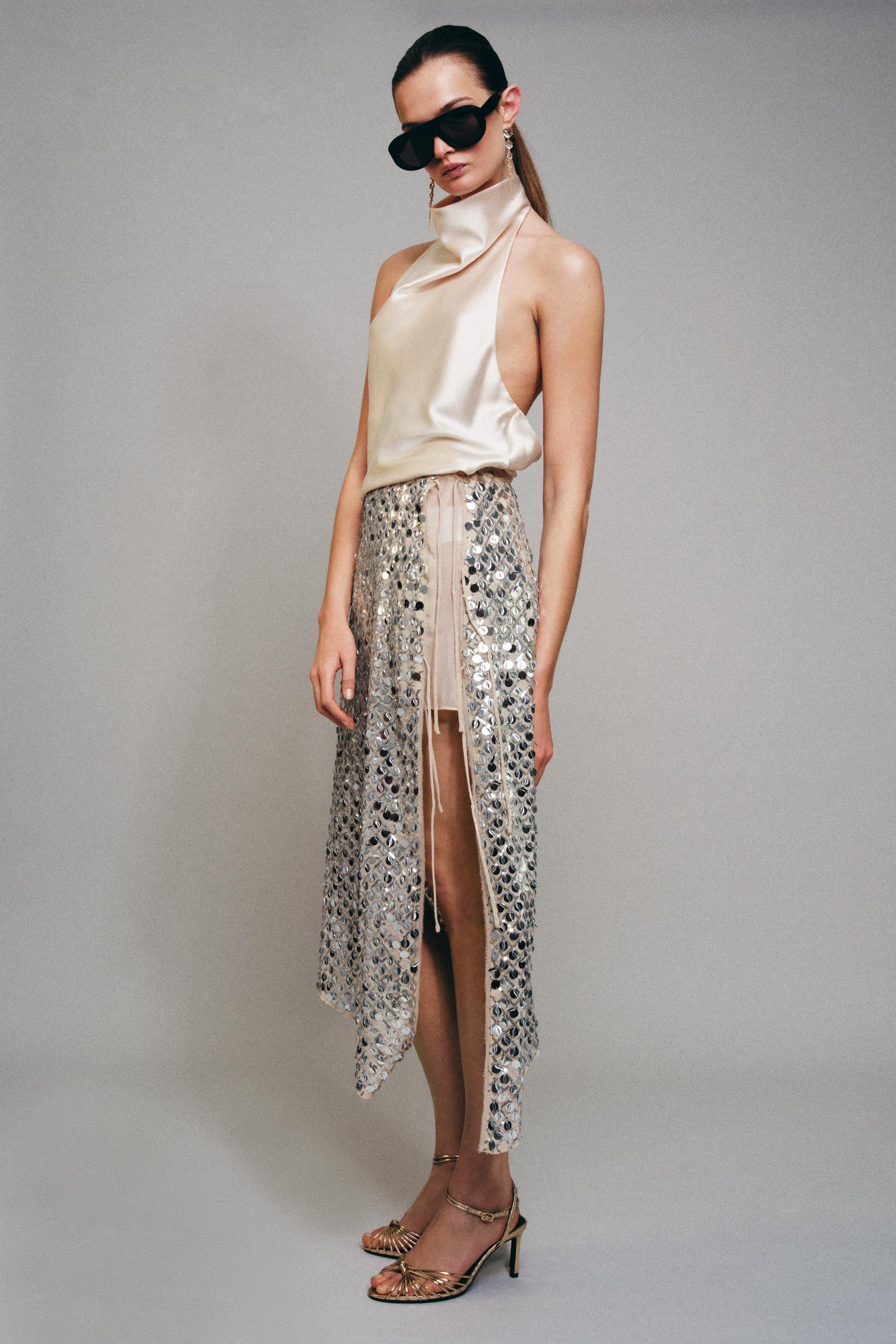 ASYMMETRIC SEQUIN MIDI SKIRT | Zara US