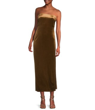 Velvet Strapless Side Slit Long Dress | Dillard's