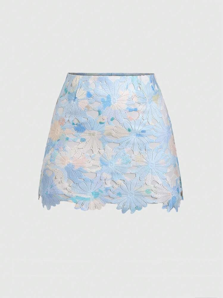 Sweetra Women's New Fashionable Floral Hollow-Out Print Mini Skirt, Lightweight Breezy For Summer Beach Party Dates Commute, Elegant & Sweet | SHEIN