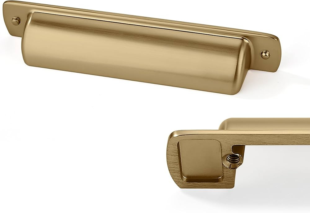 6 Pack Brass Cup Pulls 3-3/4"(96mm) Center to Center Drawer Pulls Brushed Brass Cabinet Cup Pulls... | Amazon (US)