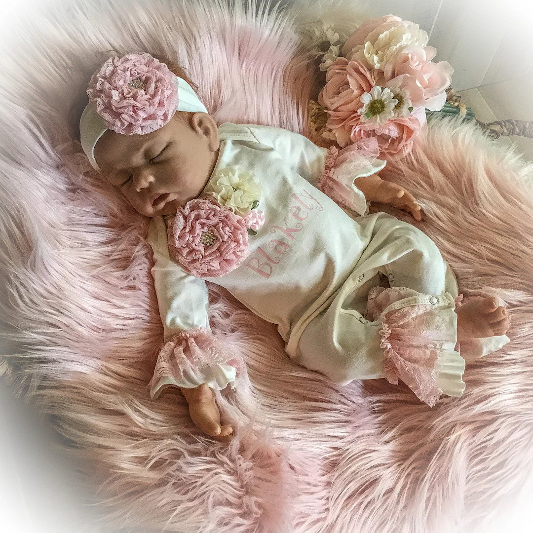 Monogrammed Newborn Romper: Pink Lace Ruffle Coming Home Outfit - Etsy | Etsy (US)