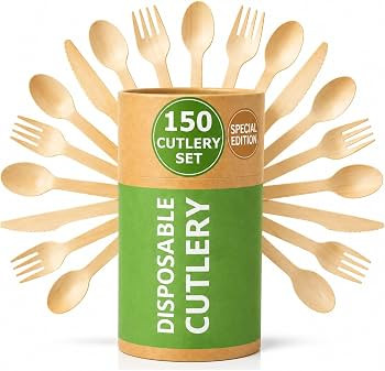 (150 Pcs) Special Edition Compostable Cutlery Set - Disposable Wooden Cutlery Set - Alternative t... | Amazon (US)