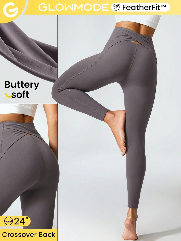 GLOWMODE 25" FeatherFit™ Above + Beyond Crossover Back High Waist Leggings Low Impact Yoga | SHEIN