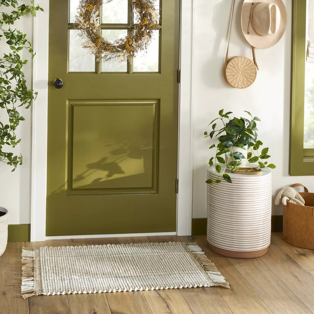 Wide Border Stripe Handmade Woven Area Rug Tan/Cream - Hearth & Hand™ with Magnolia | Target