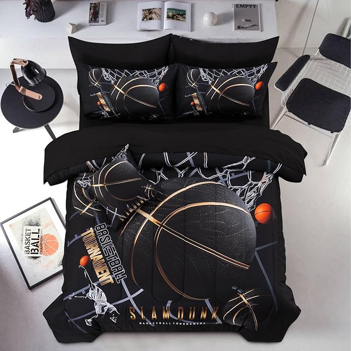 A Nice Night Basketball Court Printed Comforter Sets,with Sportsman Slam Dunk Printing 6Pcs Beddi... | Amazon (US)