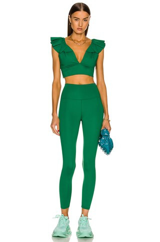 PatBO Ruffle Fly Away Bra in Verdant Green | FWRD | FWRD 