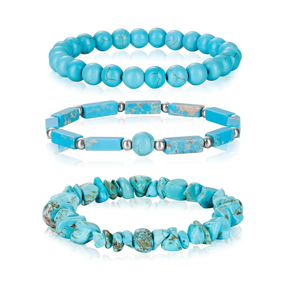 3Pcs Natural Stone Bracelets for Women 8mm Crystal Beaded Bracelets Handmade Stretch Bracelet Hea... | Amazon (US)