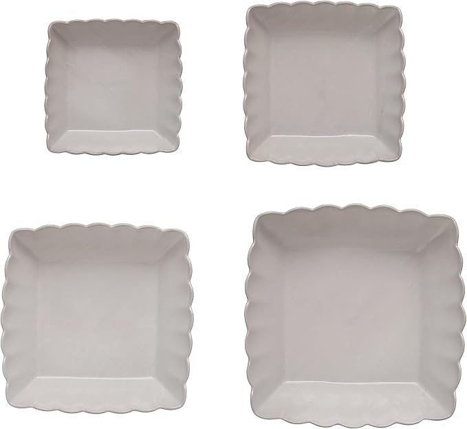 Creative Co-Op Square Stoneware Serving Scalloped Edge in Various Sizes, Matte White, Set of 4 Di... | Amazon (US)