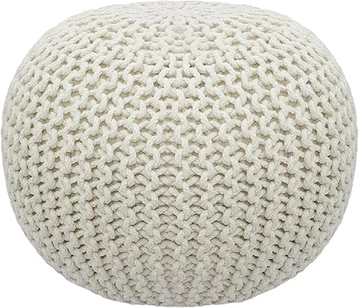 COTTON CRAFT - Hand Knitted Cable Style Dori Pouf - Ivory - Floor Ottoman - Cotton Braid Cord - H... | Amazon (US)