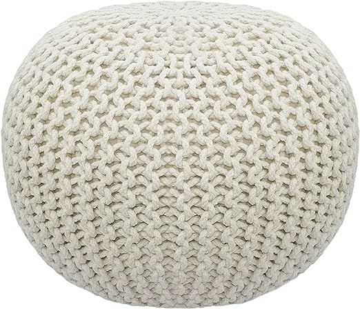 COTTON CRAFT - Hand Knitted Cable Style Dori Pouf - Ivory - Floor Ottoman - Cotton Braid Cord - H... | Amazon (US)