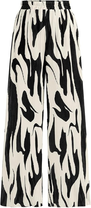PRETTYGARDEN Womens Pants Dressy Casual Wide Leg Graphic Print Lounge Pants Women Comfy High Wais... | Amazon (US)