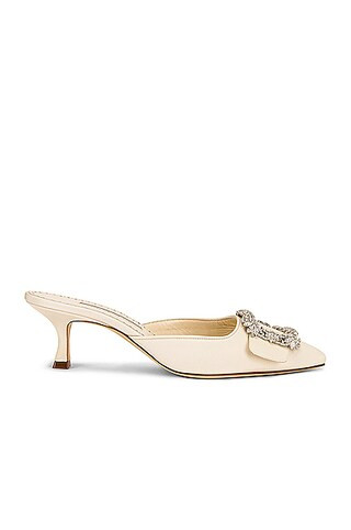 Manolo Blahnik Maysale 50 Mule in Light Cream | FWRD | FWRD 