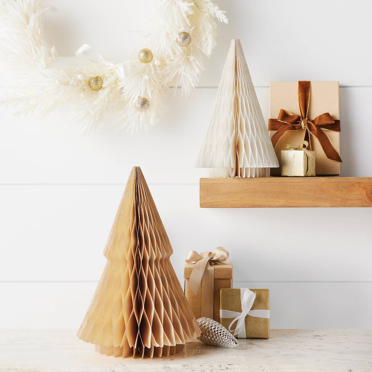 2pc Paper Honeycomb Christmas Tree Figurine Set - Wondershop™ Natural/White | Target