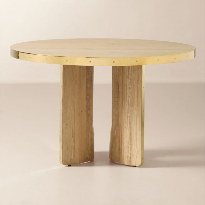 Albertine 48" Round Oak and Unlacquered Brass Dining Table by goop | CB2