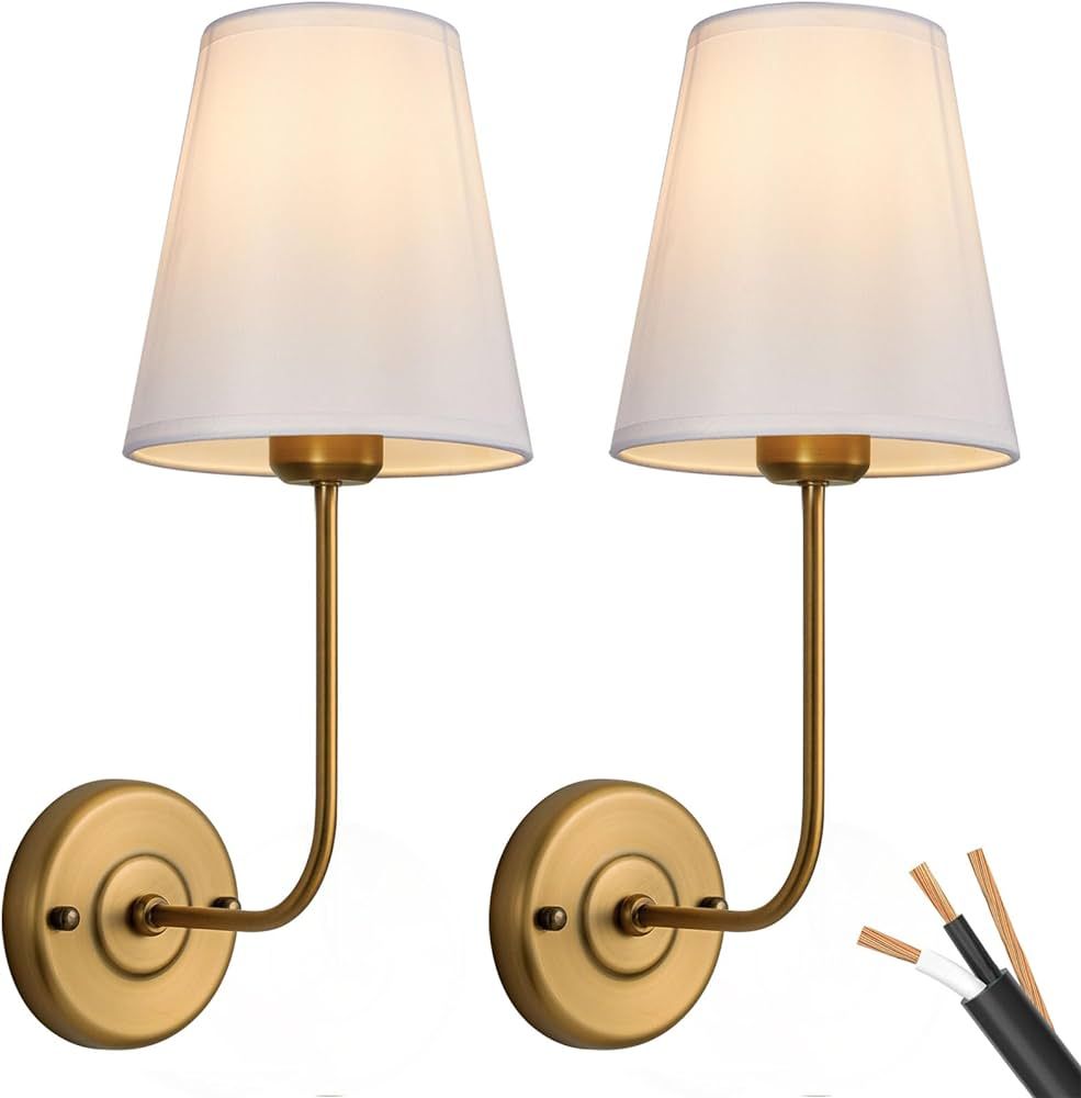 Passica Decor Hardwired Wall Sconces Set of 2 Pack Antique Brass Vintage Industrial Wall Lamp Lig... | Amazon (US)