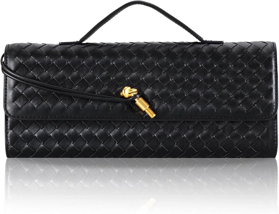 Pu Leather Woven Bag Purse,Black Clutch, Woven Evening Bag For Women 11.8" x 1.7" x 4.9" | Amazon (US)